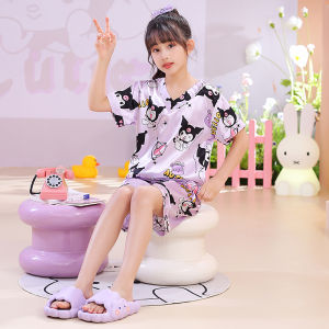 3~14Years Kids Pyjamas girls boys Short Sleeve Silk kids night dress Girl Lounge Wear Boys Sleepwear 小孩冰丝睡衣