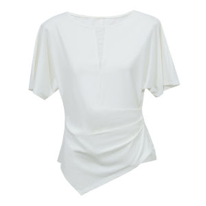 AMII | Asymmetric Hem Cotton Stretch Boat Neck Ladies Tshirt