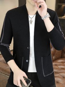 HENGYUANXIANG | Stylish Knitted Mens Cardigan Sweater Slim Fit Dad Trendy Spring Autumn V-neck Soft Comfortable Nylon Polyester Blend