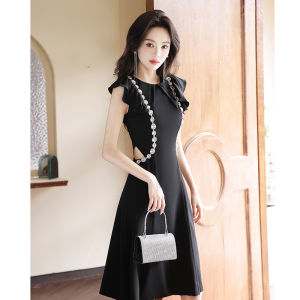Elegant Black Satin Mini Dress Birthday Party Celebration Simple Design High Quality Short A-Line Skirt Style for Young Women