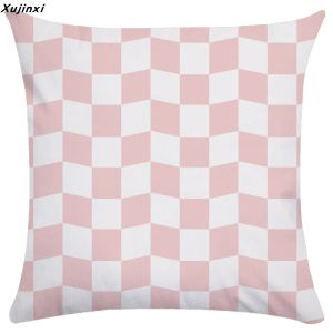 Pink Floral and Geometric Pattern Cushion Cover