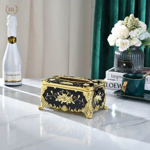 Hộp đựng giấy ăn phong cách hoàng gia mạ vàng. Hộp giấy ăn viền vàng sang trọng cho nhà hàng khách sạn