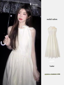 Váy Dài Không Tay Thanh Lịch Thanh Lịch Mùa Hè Kiểu Pháp Ngọt Ngào Ngọt Ngào Váy Dài Thon Gọn Cạp Cao Váy Chữ a Màu Trơn