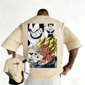 Bandai | Dragon Ball Anime Cotton T-shirt 2026 Summer Vegeta Hand Drawn Printed Mens and Womens Street Hip Hop Casual Short Sleeve Top