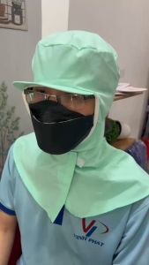 Mũ vải trùm đầu công nghiệp thoáng khí màu xanh cho công nhân chế biến nhà máy | Hình thật hàng sẵn số lượng nhiều