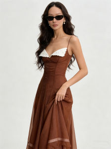 French Irregular Color-blocked Strap Slimming Dress