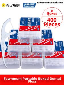 Ultra-Thin Portable Travel-Friendly Smooth Dental Floss Sticks Family Pack 400 Sticks 8 Boxes Classic Fawn Mum Oral Care