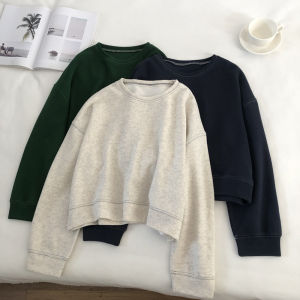 High Waist round Neck Hoodie Womens Casual Loose Top Spring Autumn Korean Style Cotton Salt Series Trendy Outerwear