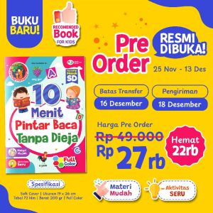 10 Menit Pintar Baca Tanpa Dieja FULL COLOR Materi Mudah Aktivitas Seru Buku Anak Metode Montessori Persiapan Masuk SD - PQS