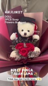 HER.FLORIST [DOLL] 3PCS Buket Bunga Sabun & Boneka Graduasi: Kado Spesial untuk Acara Penting