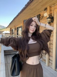 NINGXI | Spicy Girl Loose Cardigan Outfit with Camisole and High-Waist Wide-Leg Pants