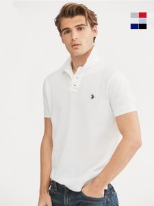 เสื้อโปโลแขนสั้นผ้าฝ้ายแท้สำหรับผู้ชายในช่วงฤดูร้อนจาก US Polo Association ทรงหลวมสบายๆ สไตล์อเมริกัน