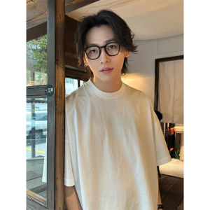 American High Street Simple Loose Retro Pure Color Pure Cotton Short Sleeve Mens T-shirt Summer Versatile Trendy Top