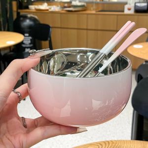 Stainless Steel Heat Resistant Double Layered Gradual Color Bowls Spoons Utensil Set Personal Dedicated One Spoon One Spoon