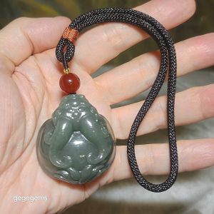 Premium Nephrite good greasiness light green with some caramel brown 3 dimensional Dragon Tortoise Jade handheld large pendant (with certificate)