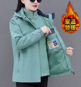 Womens Gore-Tex Jacket Three-in-One Removable Jacket Autumn and Winter Clothing Outdoor Windproof Waterproof Velvet Cotton Clothes Mountaineering Clothing Jacket