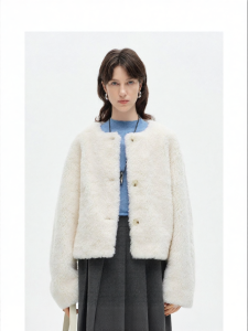 Womens New Winter Wool-Blend Fur Jacket