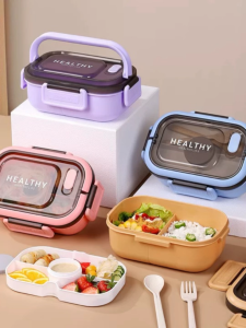 Lunch Box for Adult Student Bento Box 2 Layers Food Container with Sauce Bowl Microwavable Food Container 1200ml