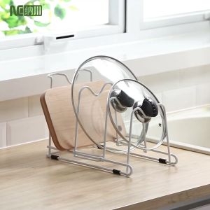 NACHUAN Metal Iron Art Multi-function Pot Cover Frame Kitchen Storage Racks 4 Layer Cutting Board Knife Holder Storage Rack