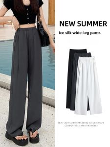 JIANGLU | Loose Wide Leg Ice Silk Womens Suit Pants Draped Slim Fit Lightweight Breathable Straight Leg Trousers For Middle-Aged And Elderly