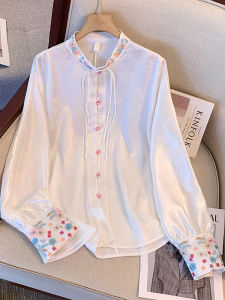 Embroidered Silk Long Sleeve White Shirt