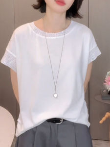 UYFY | White Splice Short Sleeve Round Neck T-Shirt Womens Summer New Style High-End Heavyweight Luxury Large Size Age-Defying Top