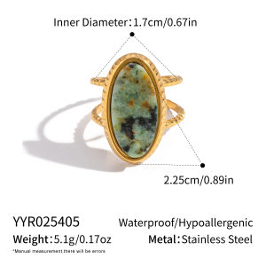 XIANING Vintage Oval Natural Stone Open Adjustable Ring for Women 18K Gold Plated Stainless Steel Fashion Jewelry