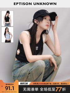 EPTISON Summer 2024 Womens Short Sleeveless Vest Patchwork College Style American Retro Street Fashion Cotton Blend Vest