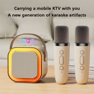 Easygoing【COD】Speaker bluetooth karaoke Cahaya warna microphone wireless KTV Rumah Dua mikrofon bluetooth Mini Bluetooth Speaker 2Mic 1 Set Karaoke Speaker Cute Wireless Outdoor KTV Mesin suara karaoke all-in-one