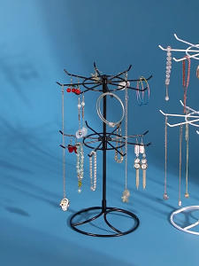 2 Layer Rotating Rack for Necklace Jewelry Display Earring Metal Stand Jewelry Organizer Rack
