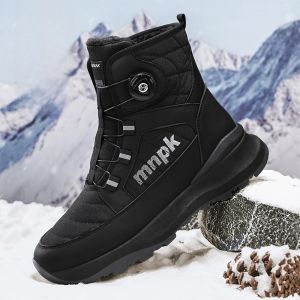 Unlaced Winter Snow Boots Mens Waterproof Large Size 46 Middle School Students Rotating Button Large Children Fleece Warm Cotton Shoes