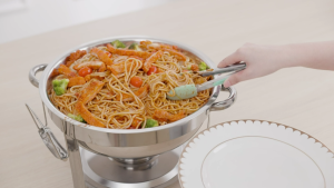 Chafing Dish Food Warmer Set Stainless Steel Chafing Dish Buffet Set With Glass Cover Electric Food Trays Serving with Handle High Quality Hot Pot Alcohol Stove For Household Camping Party Catering