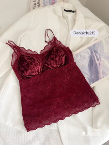 Áo Ba Lỗ Lót Lụa Nhung Kẻ Trang Trí Ren Mềm Mại Cho Nữ Áo Ba Lỗ Lót Đệm Ngực Áo Ba Lỗ Mùa Thu Đông Áo Ba Lỗ Hở Lưng Áo Ba Lỗ Ngắn Áo Ba Lỗ Không Tay