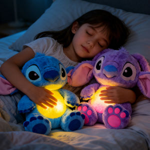 Disney Anime Stitch Plush Doll Breathing Companions Soothing Sleeping Boy Girls Soothing Music Luminous Sleeping Christmas Toys