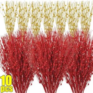 5PCS Christmas Artificial Gold Pink Berry Branches 43cm DIY Christmas Tree Garland Decoration 2024 New Year Vase Table Decorations Party Supplies