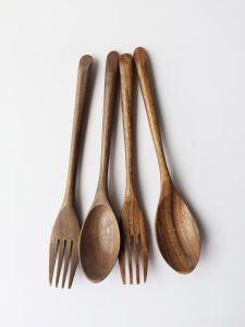 Traditional Japanese Style Solid Wood Spoon Fork Black Walnut Wooden Fruit Fork Spoon Soup Spoon Home Use Dining Table Utensils