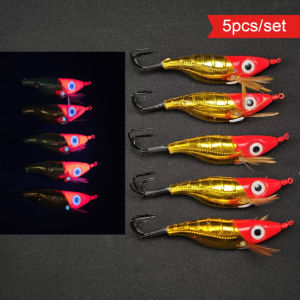 5pcs/set Horizontal Egi Set 11cm Horizontal Squid Jig Glow Sea Cuttlefish Tackle Large Octopus Fishing UV Shrimp Baits 왕눈이에기