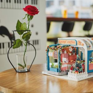 Emerie Yara DIY Miniature Dollhouse Kit - Luoqis Coffee - w/ LED Lights Music Box Dust Cover - Hobby | Craft | Gifts