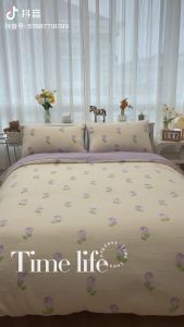 【24hours Ship】3 in 1 Butterfly Design Cotton Premium Quality Bedsheet Set Queen Size Set  Single Double bedsheet 1x flat sheet  2x pillow case