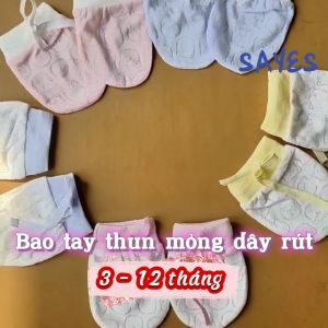 Bao tay thun mỏng cho bé 3-12 tháng vải lưới thun lạnh dệt mặt gấu thoáng mát nhanh khô