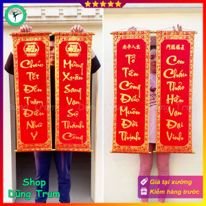1 đôi câu đối đỏ cặp liễn trang trí Tết làm từ vải nhung kích thước chuẩn số đẹp thần tài 79cm 97cm đầy đủ các mẫu câu
