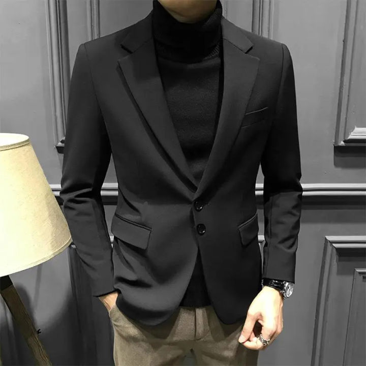 Suit Jacket Men s Slim Fit Casual Suit Black High Grade Korean Style Trendy Business Formal Wear Young Thin Lazada PH