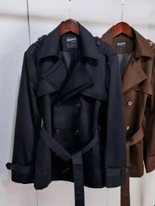 Double-Row Button Style Womens Long Sleeve Coat Spring Autumn New England Style Pure Color Slimming Versatile Korean Version