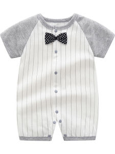 Prince Danton | Thin Summer Baby Jumpsuit Boys Vertical Stripes Bow Tie