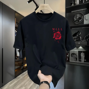 T-Shirt Wanita Lengan Pendek Longgar - Motif Mawar Korea-Jepang Katun Tipis Bernapas 2025 Baju Couple Slim Fit Kerah Bulat Tren Streetwear Casual Premium Gaya Amerika Gaya Retro Modis Serbaguna Tops Slip-on Ukuran besar Womens Clothing