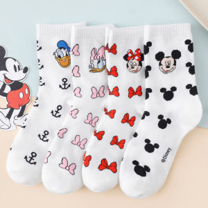 Disney | 4 Pairs of Disney Mickey Minnie Donald Duck Womens Cute Cartoon Printed Cotton Small Leg Socks Casual Breathable Girls Socks