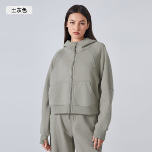 Womens Loose Fit Fleece Lined Hooded Yoga Jacket Zipper Cardigan Sportswear Slimming Casual Outerwear for Autumn Winter