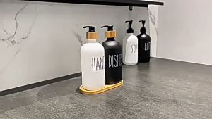 500ml Refillable Dish Soap Bottle with Bamboo Pump White Dish Soap Dispenser Setfor Bathroom Liquid Soap Lotion and Shampoo Use