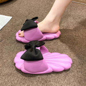 Princess Style Butterfly Knot Slippers Womens Sweet Home Indoor Slippers Purple Taro Summer Low Heel Flat Bottom EVA