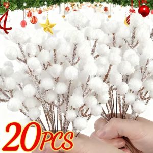【Hibeautylife】20/5Pcs Simulation White Berries Branch 20cm Artificial Fake Plant Wreath Ornament Berry Home DIY Crafts Christmas Decorations